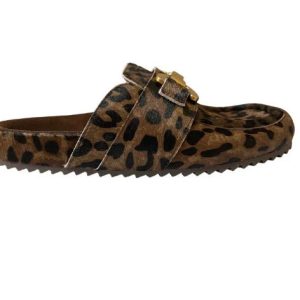 mule slippers printed pony leopard