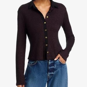 the knit contrast polo dark brown