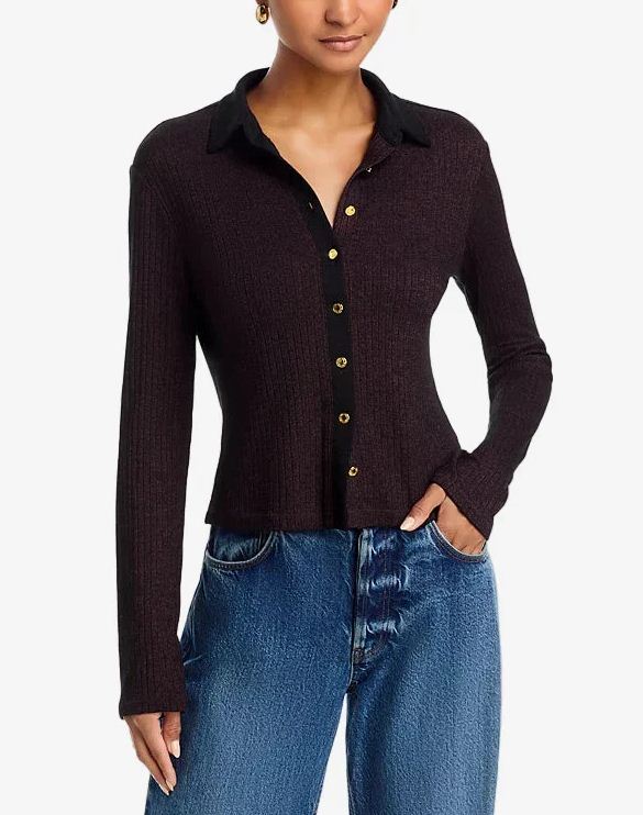 the knit contrast polo dark brown