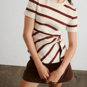 short sleeve carlita top cream/raisin wide stripe