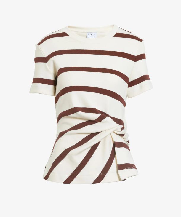 short sleeve carlita top cream/raisin wide stripe