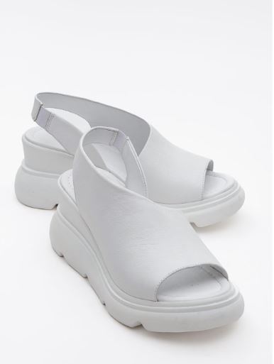 agusto white leather platform sandal