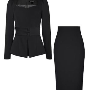fitted blouse & pencil skirt set black