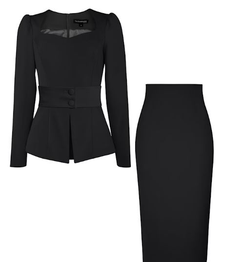 fitted blouse & pencil skirt set black