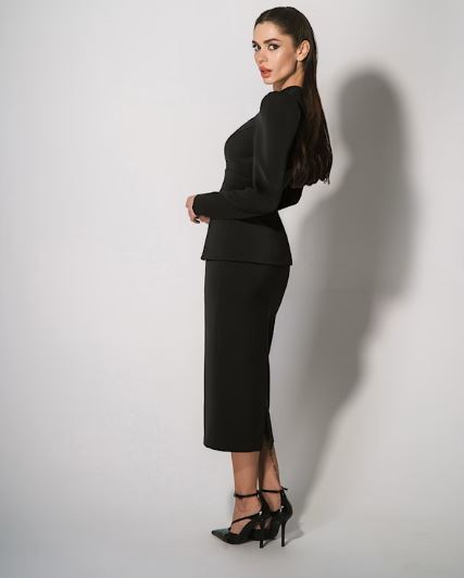 fitted blouse & pencil skirt set black