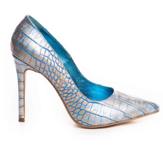 bleu gold croc print leather stiletto pumps