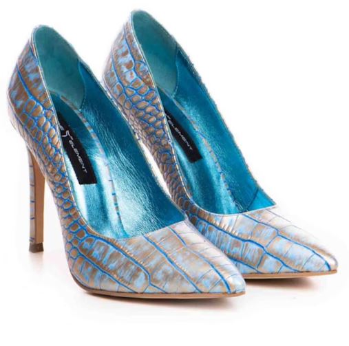 bleu gold croc print leather stiletto pumps