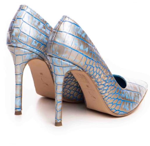 bleu gold croc print leather stiletto pumps