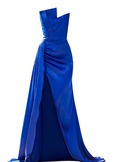 monroe strapless gown w/ side sash royal blue