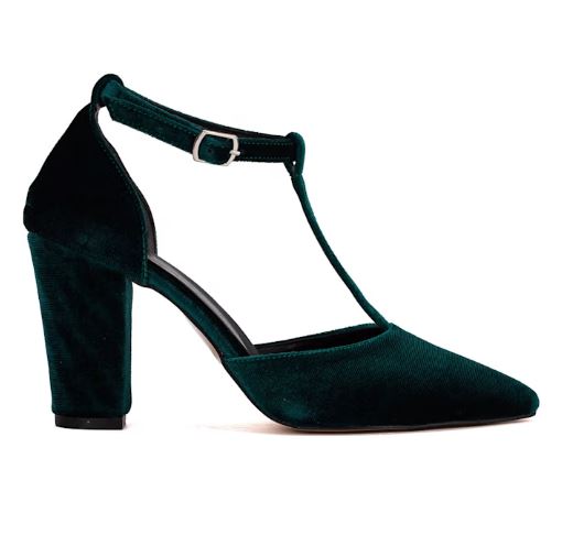 angelique emerald green velvet heels