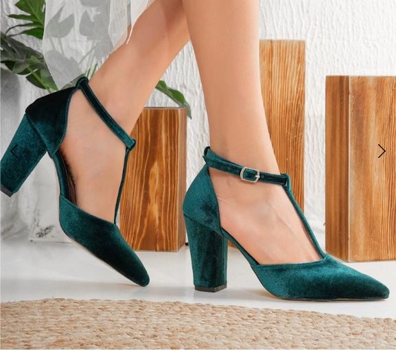 angelique emerald green velvet heels