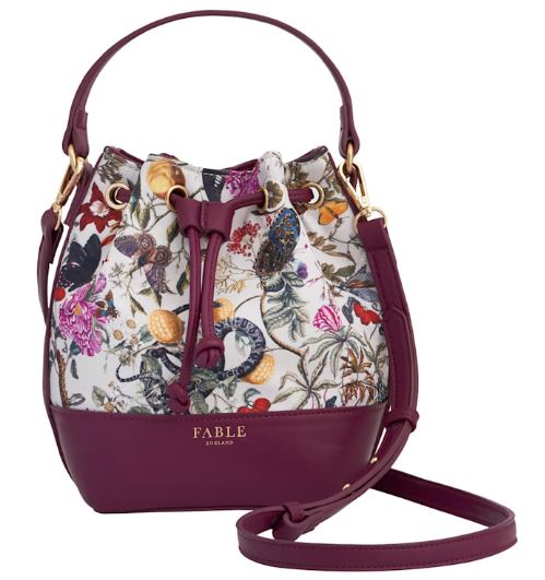 fable england x natural history museum floral engravings bucket bag plum