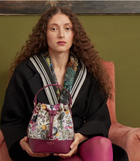 fable england x natural history museum floral engravings bucket bag plum