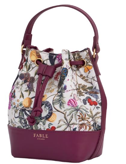 fable england x natural history museum floral engravings bucket bag plum