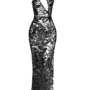 goddess cutout sheer sequin gown black