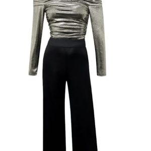 melody maker gold metallic ruche jumpsuit