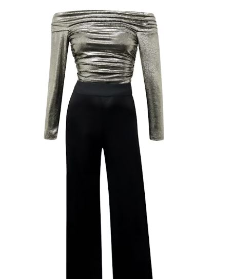 melody maker gold metallic ruche jumpsuit