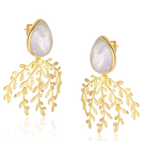 mother of pearl olive branch sterling silver statement earring