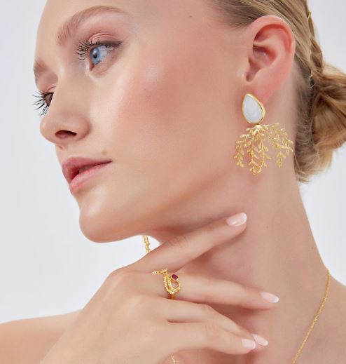 mother of pearl olive branch sterling silver statement earring