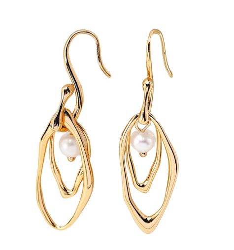 gold plated sterling silver with pearls layered earrings