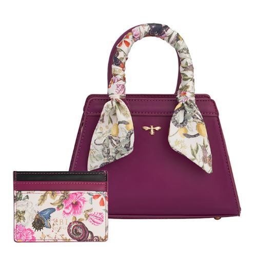 fable england floral engravings mini plum tote & card holder set