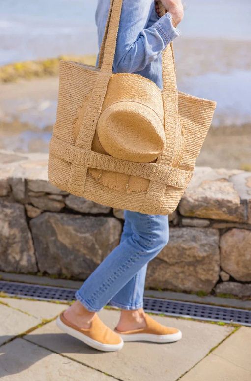 the original straw traveler bag natural/navy stripe