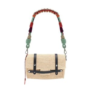 bihan bag black leather w/ alice strap turquoise/grey mix