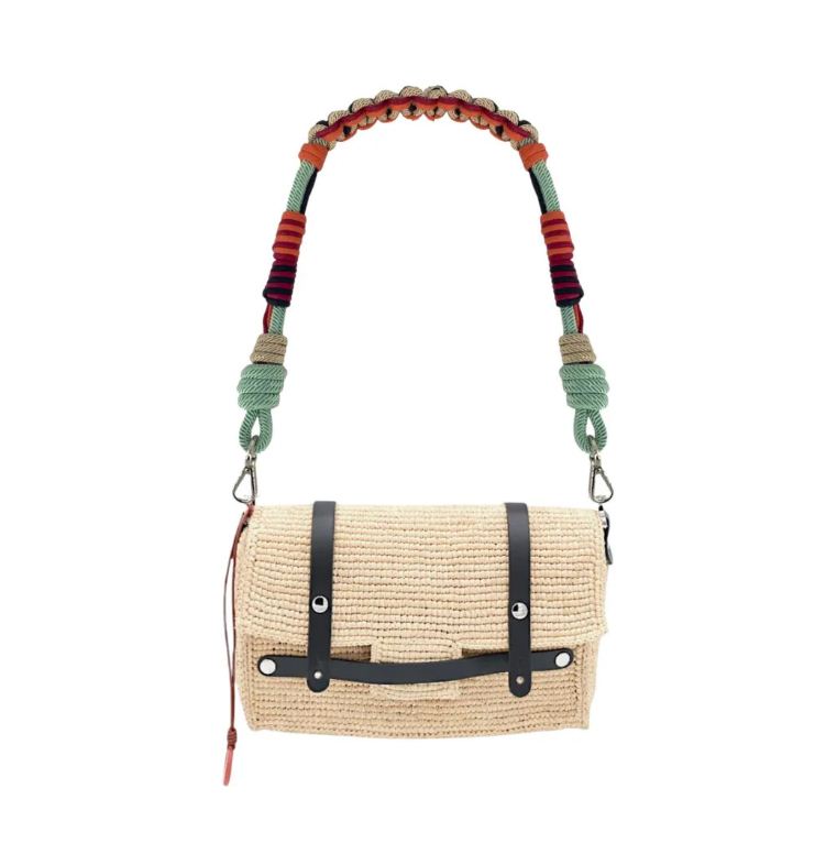 bihan bag black leather w/ alice strap turquoise/grey mix