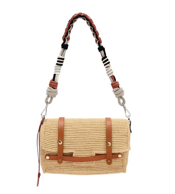 bihan bag black leather w/ alice strap turquoise/grey mix