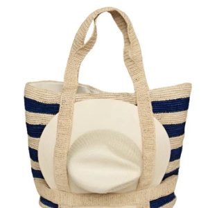 the original straw traveler bag natural/navy stripe