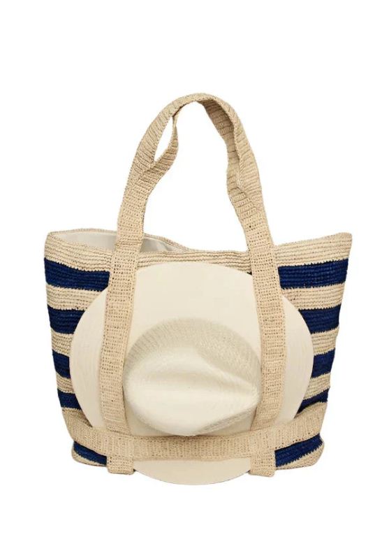 the original straw traveler bag natural/navy stripe