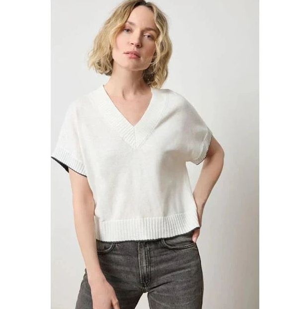 short sleeve v neck pullover sweater pearl