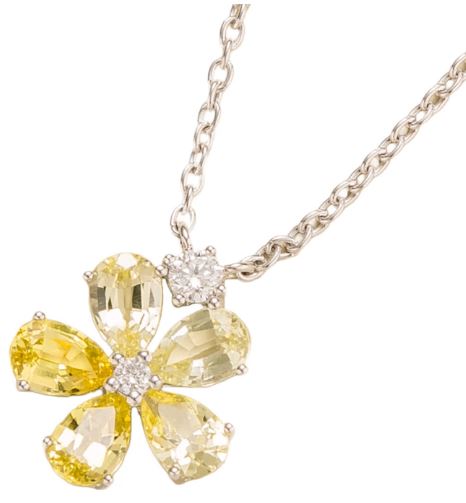 florea white gold necklace in yellow sapphire & diamond