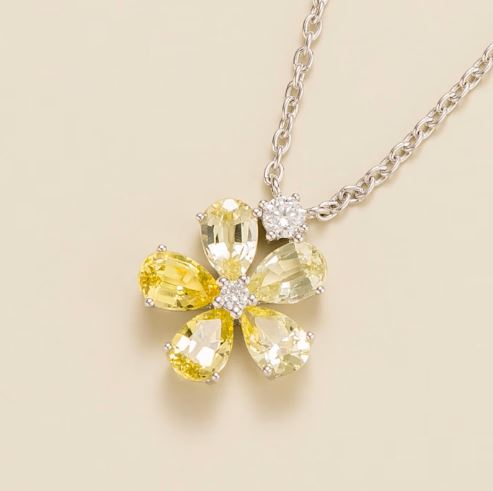 florea white gold necklace in yellow sapphire & diamond