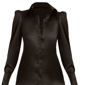 royal black fitted satin shirt