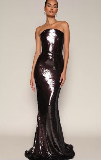 harlowe strapless sequin gown dark plum