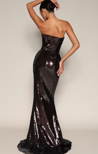harlowe strapless sequin gown dark plum