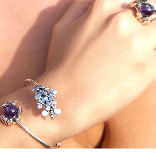 natural queen bracelet in sterling silver, with natural amethyst