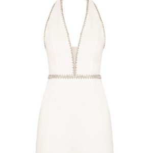 tender love crystal embellished mini dress pearl white