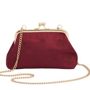 victoriana embroidered burgundy satin clutch bag